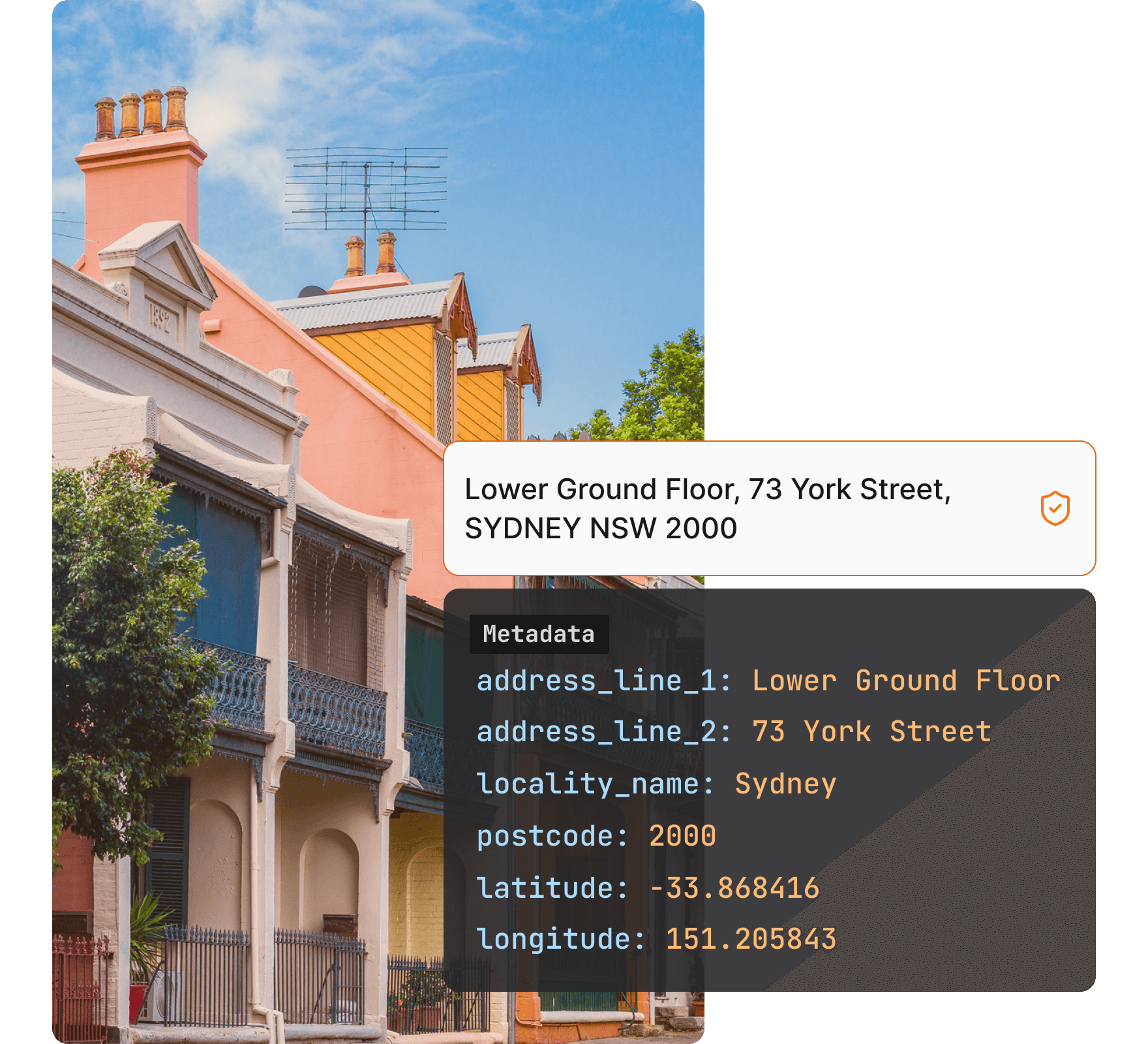 addresses and attached gps coordinates and metadata with house in background
