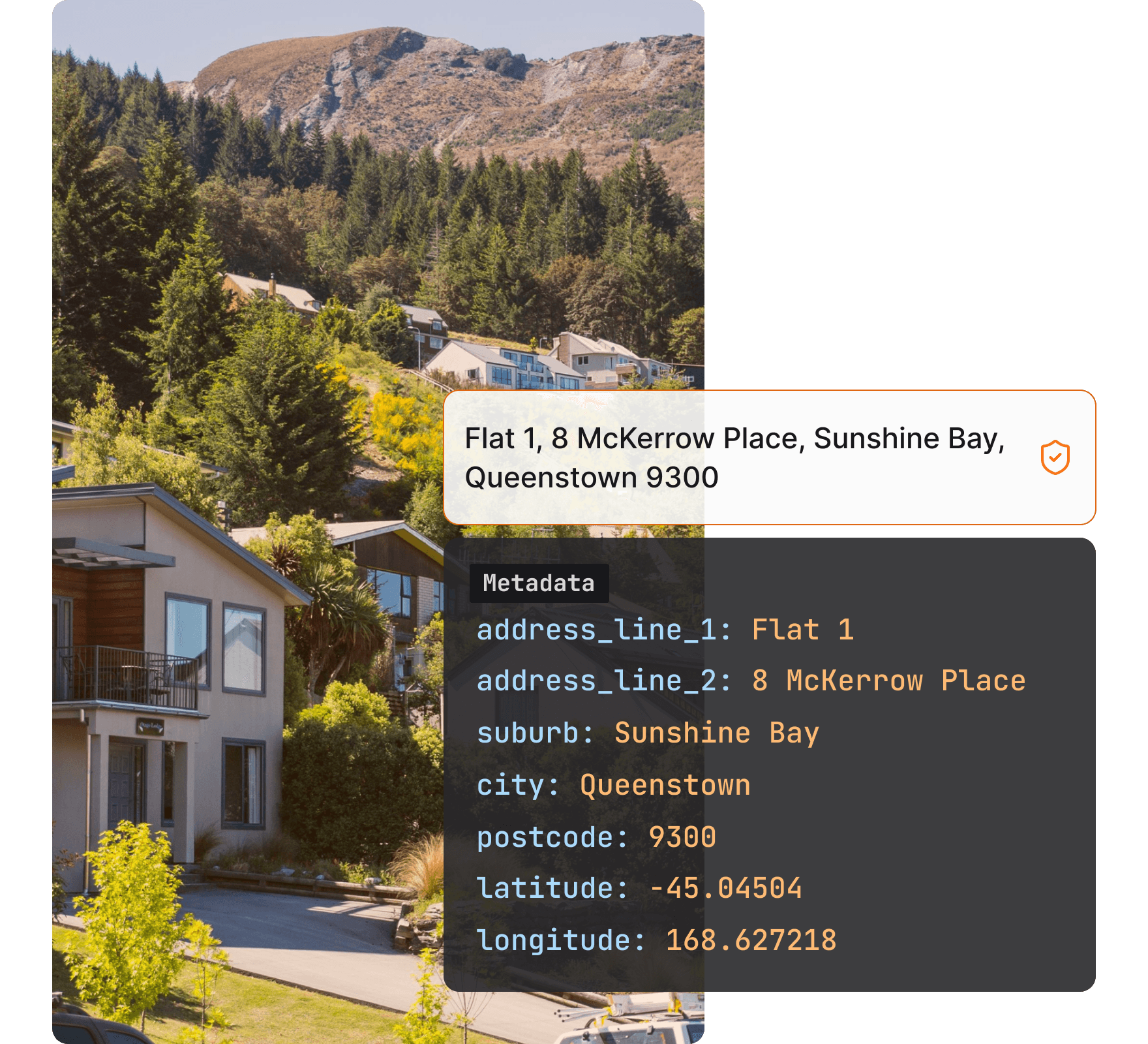 image with address and associated metadata with house in background
