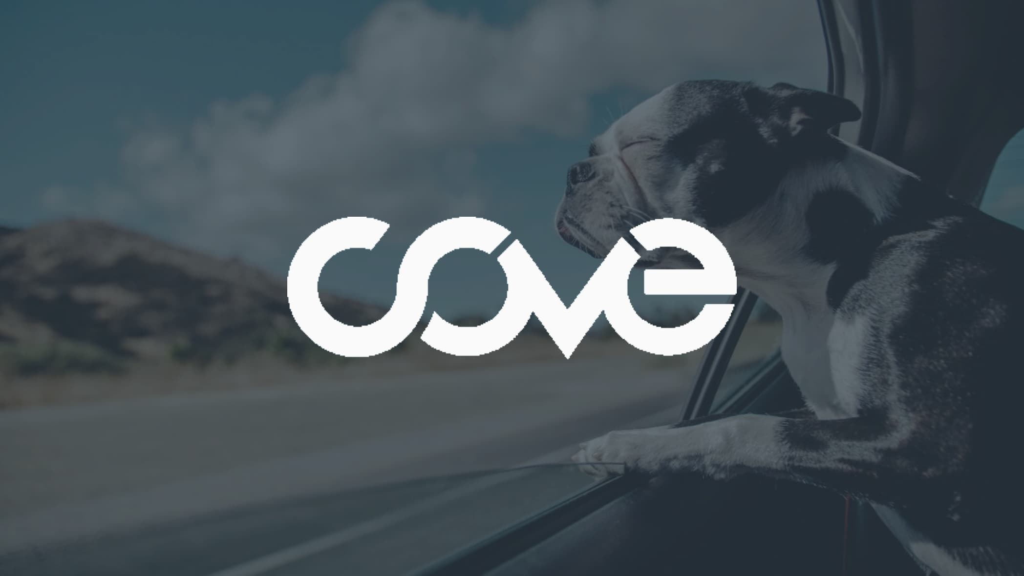 Cove logo with dog in background