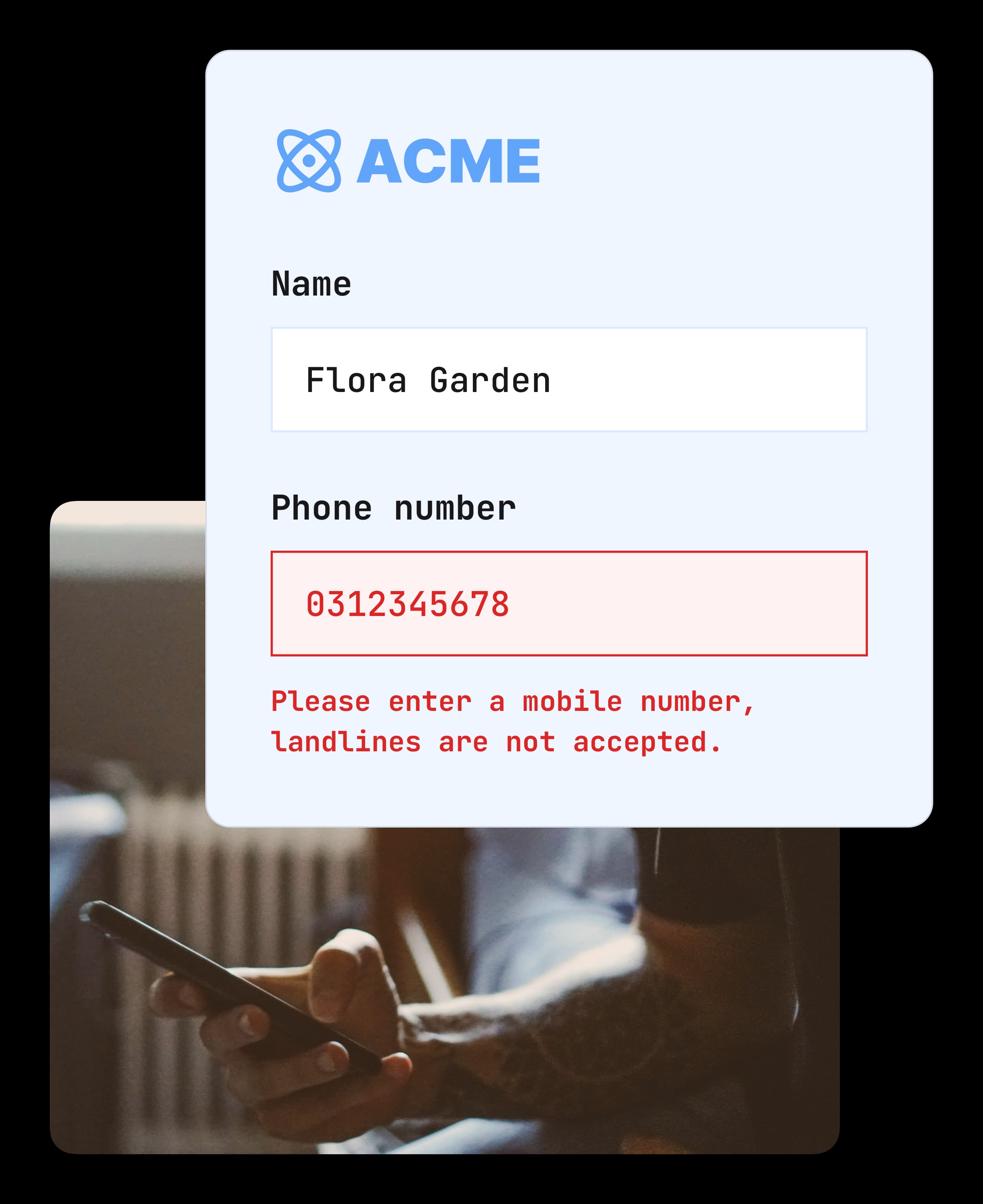 phone verification example with clear validation rules