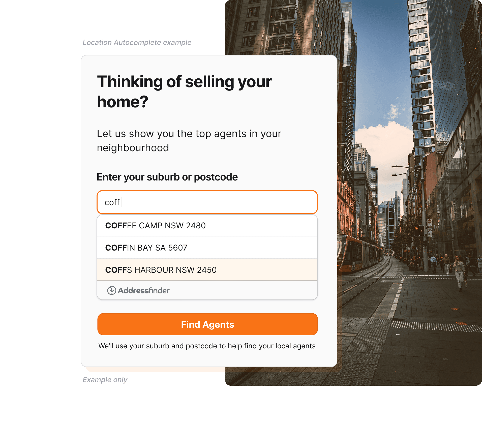 Australia location autocomplete example 