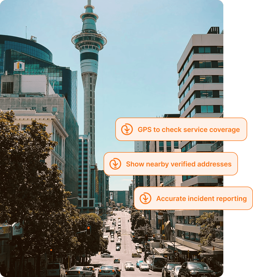 image of Auckland New Zealand with different reverse geocoding uses on