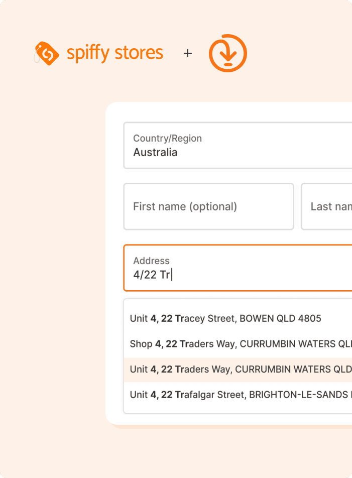 Addressfinder Spiffy Stores integration, address autocomplete, address verification