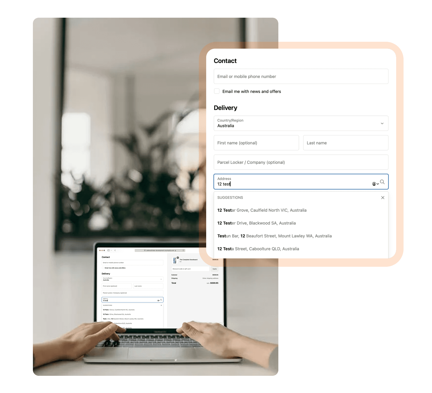 computer user checking out using an online form with address autocomplete