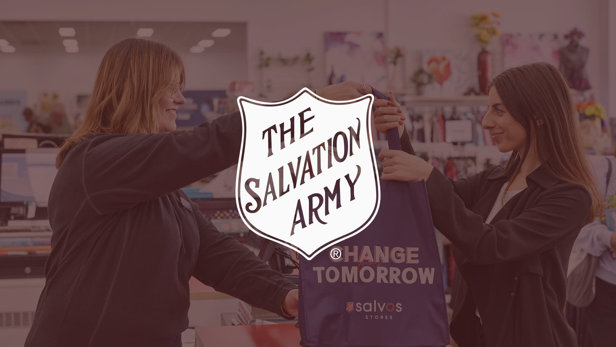 The Salvation Army logo with salvos shop in the background 