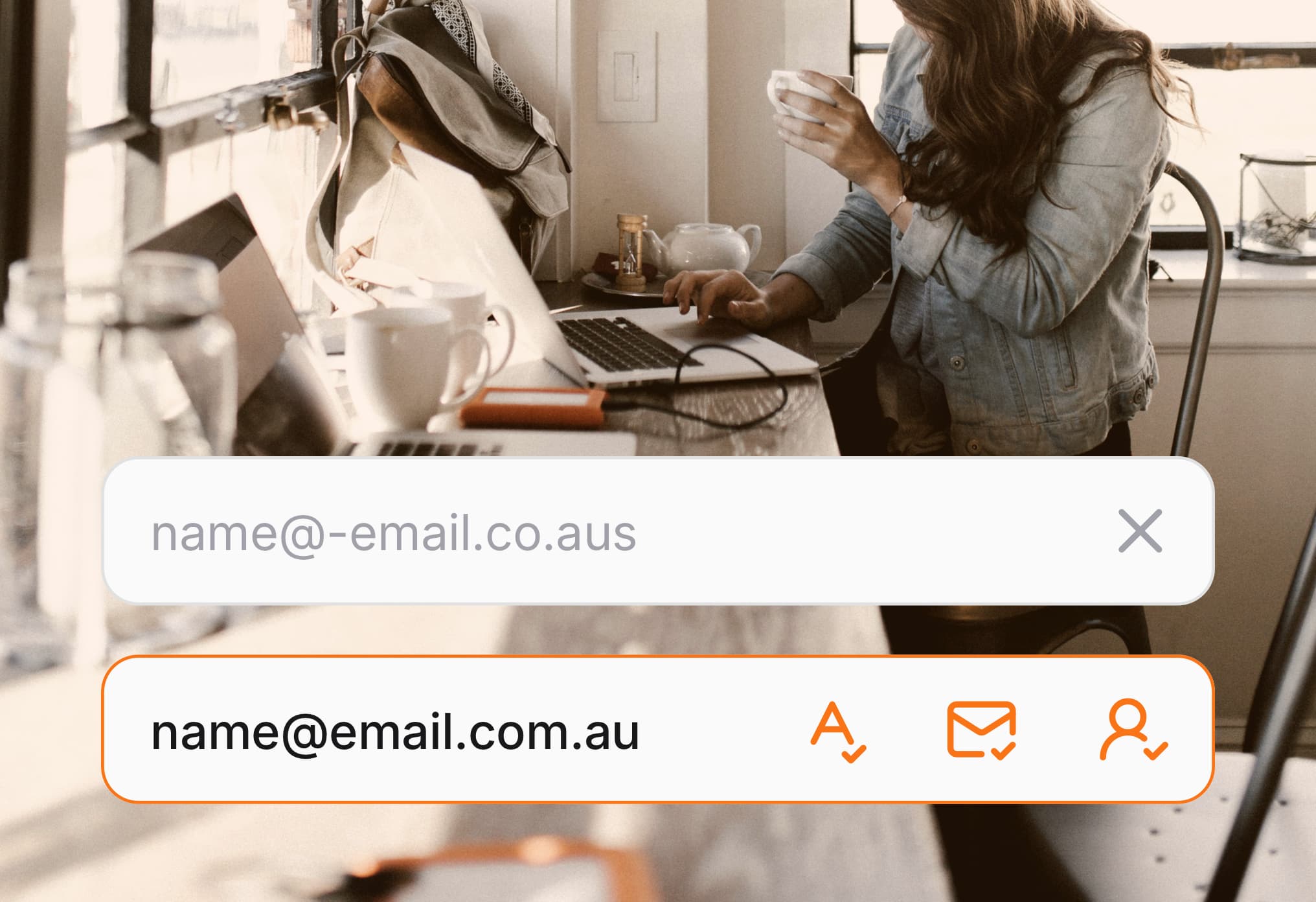 email address verification example over image of office desk
