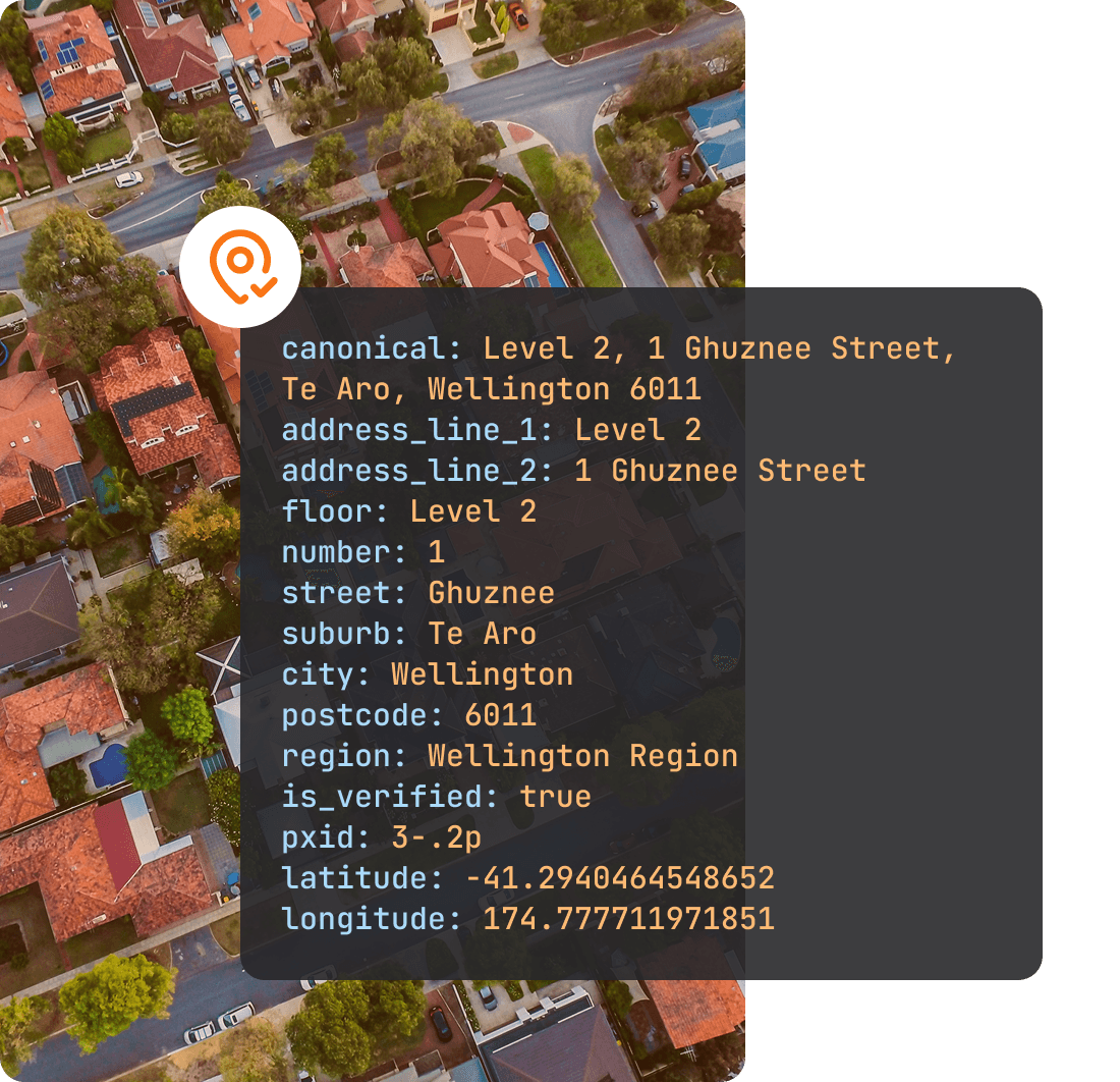 logistics address verification metadata response including canonical address, gps coordinates and other address data