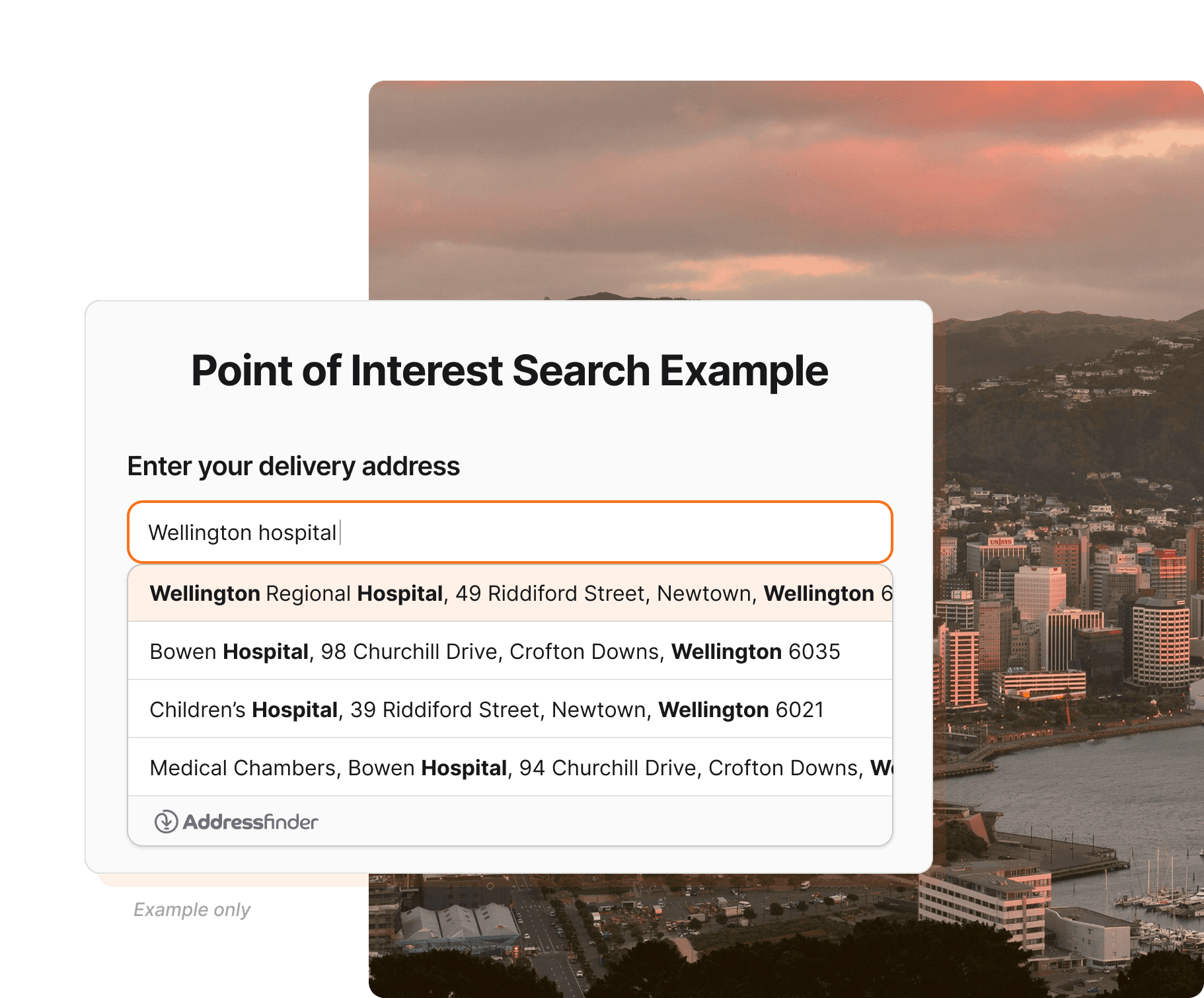 example of New Zealand point of interest search showing wellington hospital