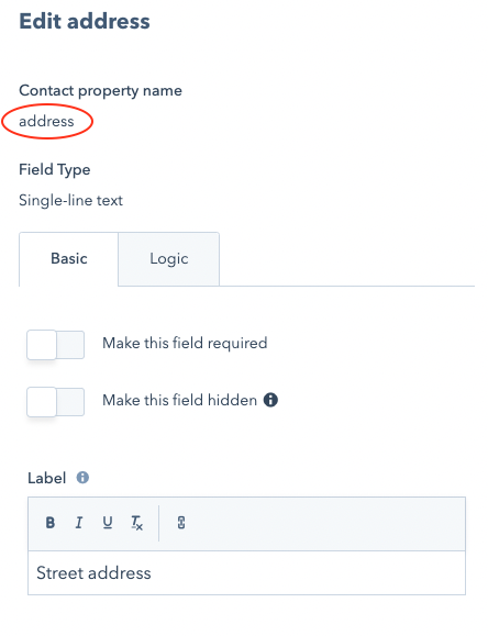 addressfinder hubspot edit address form screenshot