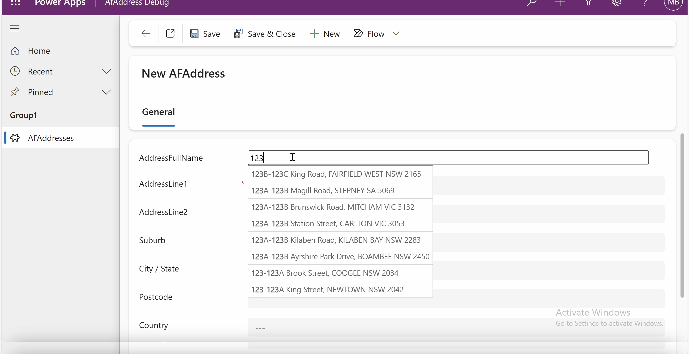 Addressfinder Microsoft dynamics 365 integration autocomplete address