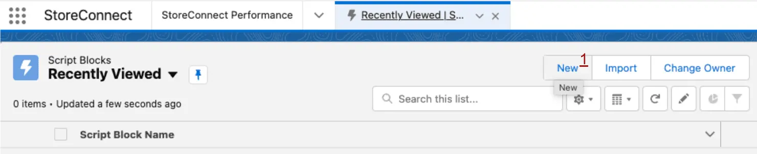 StoreConnect selecting a new script block