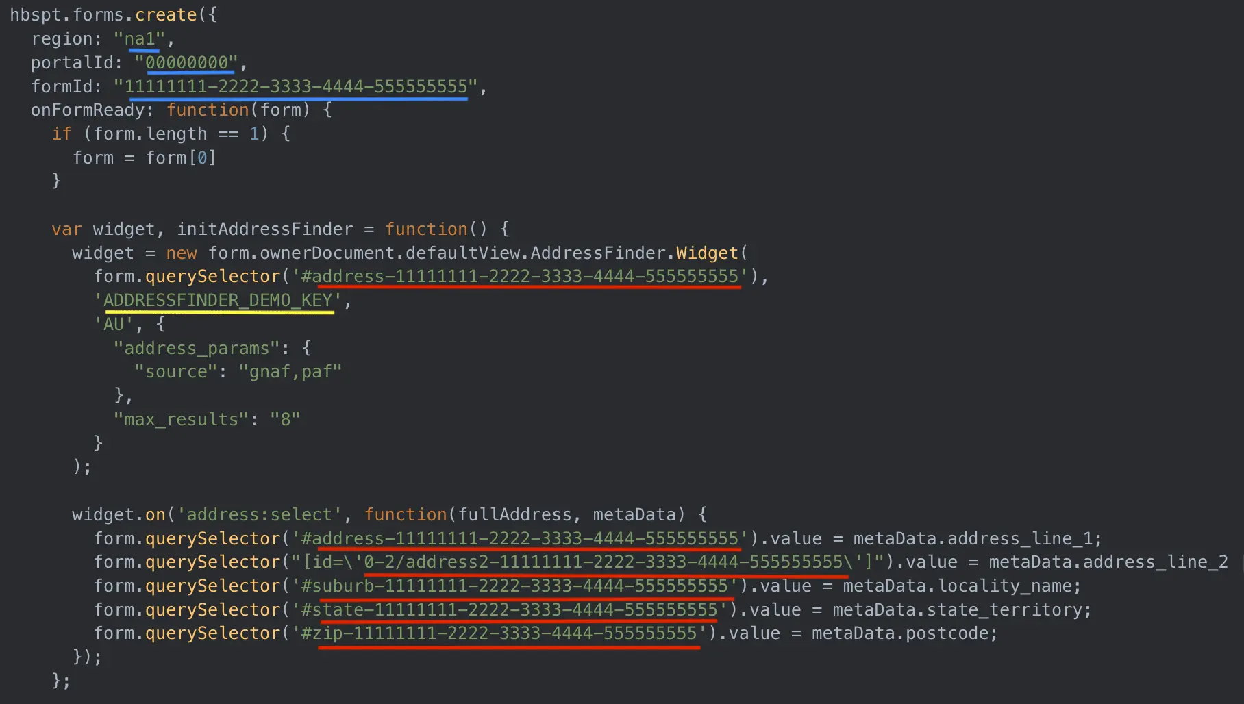 Integration for HubSpot Form - editing attributes