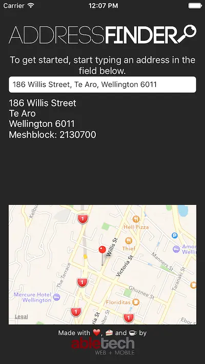 Address autocomplete demo image on iOS application