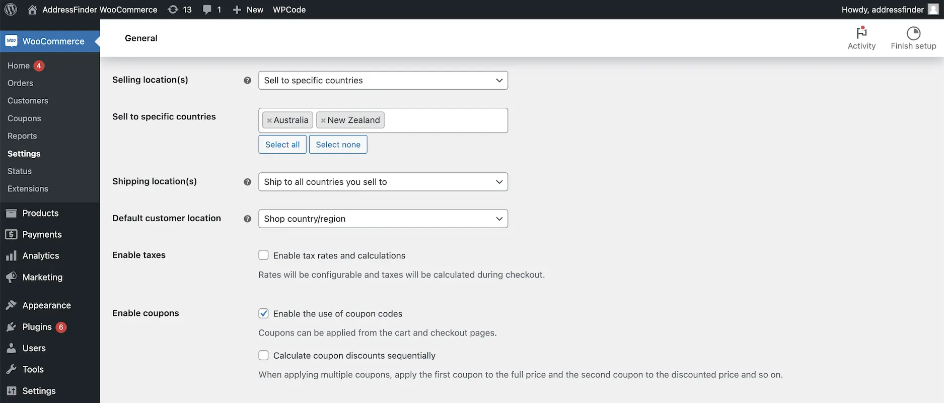 shows how to set specific countries to sell to